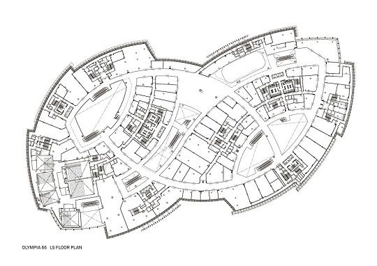 an architectural drawing of a circular building