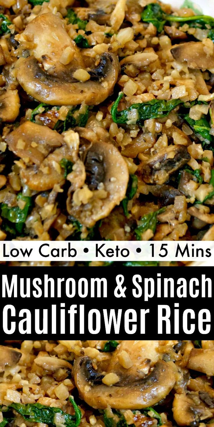 mushroom and spinach cauliflower rice with low carb keto