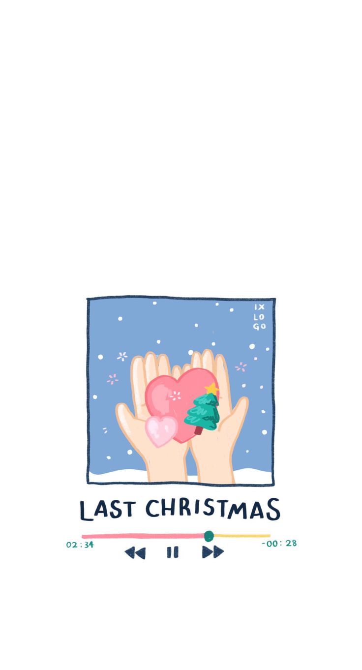 the last christmas greeting card with hands holding a heart in front of snowflakes