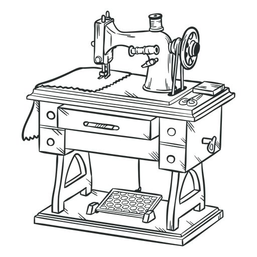 a sewing machine sitting on top of a wooden table next to a piece of paper