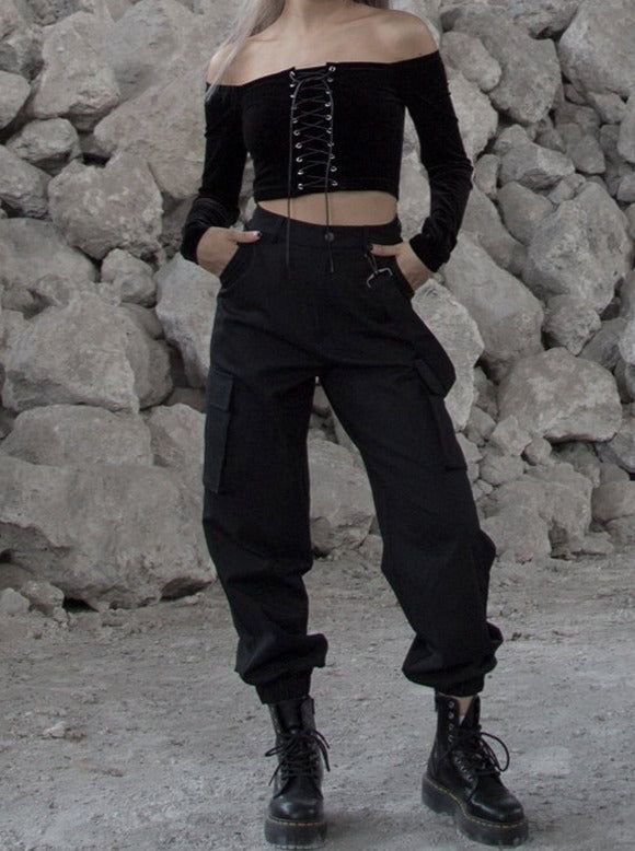 ❤︎ Dark Handsome Street Dancer's Girl Girl Pants❤︎ Black Techwear, High Waist Cargo Pants, Goth Pants, Waist Cargo Pants, Black Cargo Pants, Black Cargo, Street Dance, Punk Goth, Alternative Fashion