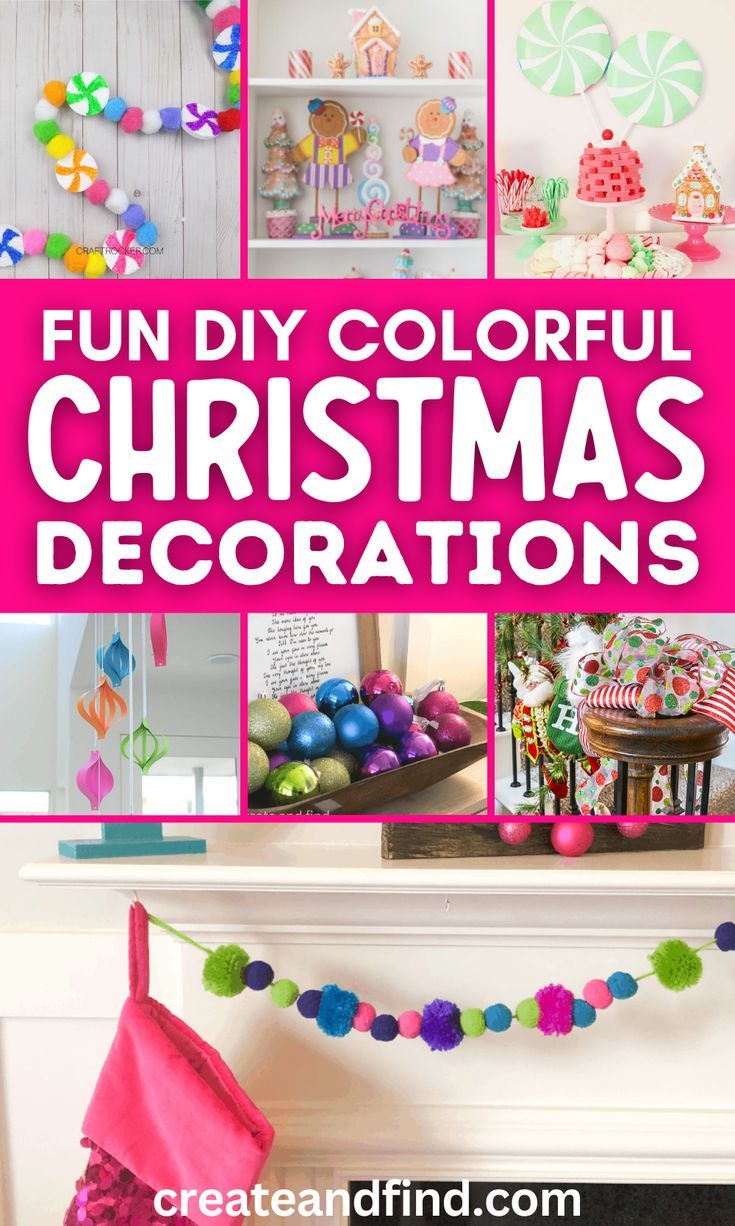 Colorful DIY Christmas decorations. Christmas Tablescapes Colorful, Funky Christmas Decor Bohemian, Colorful Christmas Outdoor Decorations, Diy Bright Christmas Decorations, Christmas Decor Bright Colors, Merry Bright Christmas Decorating Ideas, Christmas Tree Bright Colors, Bold Christmas Decor, Dopamine Christmas Decor