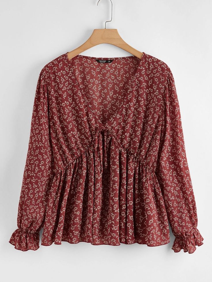 Plus Allover Print Flounce Sleeve Peplum Blouse | SHEIN USA Ditsy Floral Top, Boho Plus Size, Peplum Shirt, Peplum Shirts, Vestido Plus Size, Chic Blouses, Ditsy Floral Print, Floral Peplum, Styl Boho