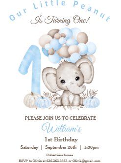 an elephant 1st birthday party with balloons on it's head and the number one