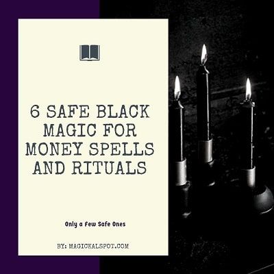 candles with the words 6 safe black magic for money spells and rituals on them