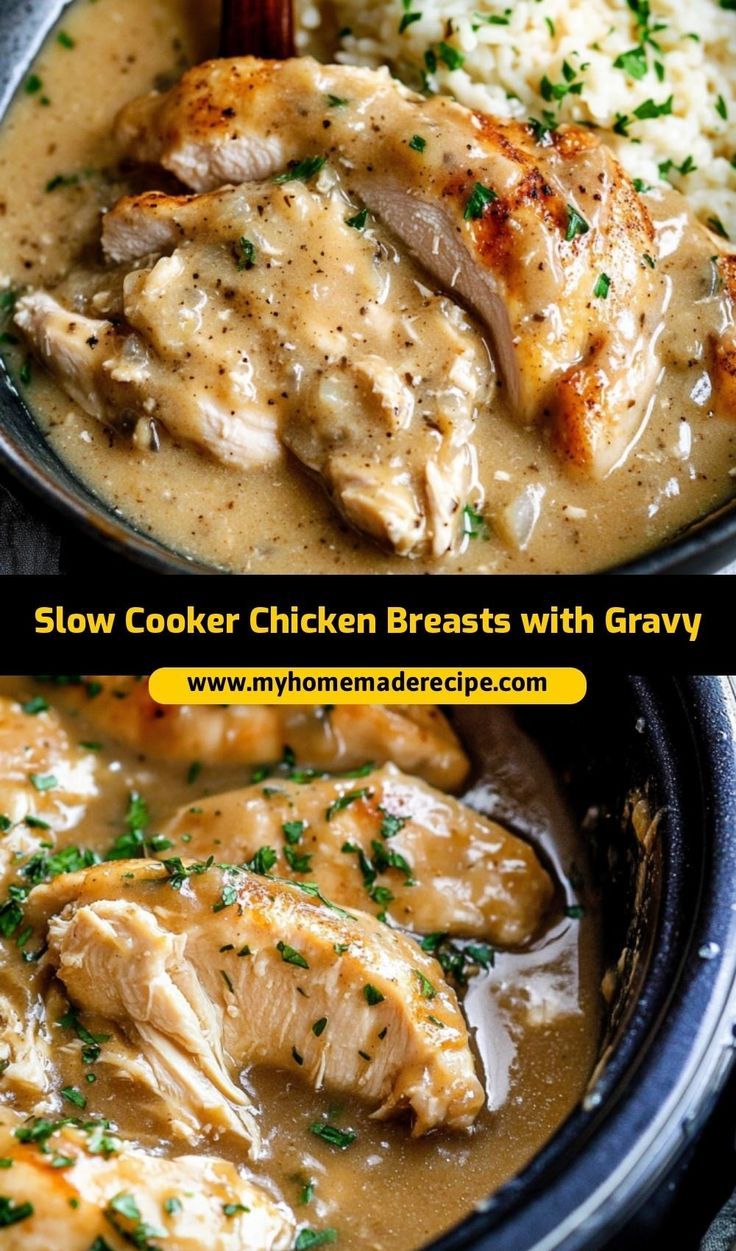 These slow cooker chicken breasts with gravy are the best chicken breasts for an easy dinner. Juicy, tender, and smothered in gravy, they’re the ultimate slow cooker chicken for a comforting meal Chicken Dinner Crock Pot Recipes, Crockpot Recipes Chicken And Gravy, Slower Cooker Recipes Chicken, Juicy Chicken In Crockpot, All Day Crockpot Chicken Recipes, Crockpot Chicken Gravy Slow Cooker, Cream Of Chicken Slow Cooker Recipes, Slow Cooker Creamy Chicken And Gravy, Chicken In Gravy Crockpot