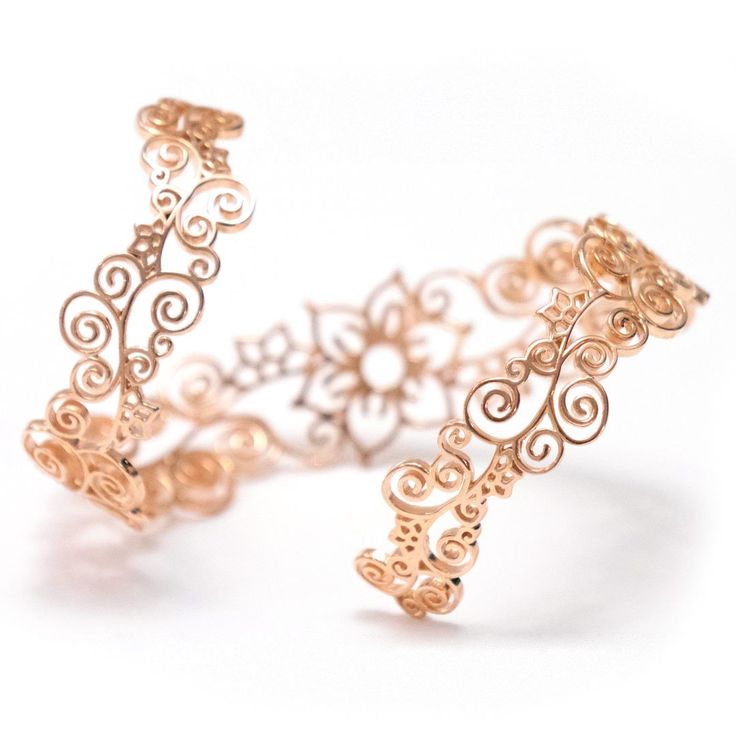 Flower Arm Cuff Adjustable Filigree Bohemian Cuff Bracelet, Bohemian Jewelry With Intricate Flower Design, Bohemian Flower Jewelry With Intricate Design, Elegant Adjustable Filigree Cuff Bracelet, Elegant Rose Gold Bracelets For Spring, Silver Bohemian Cuff Bracelet For Spring, Rose Gold Bohemian Bracelets, Elegant Spring Bangle Jewelry, Elegant Spring Bangle