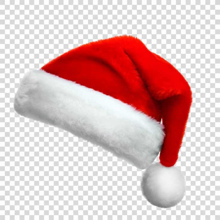 a red and white santa claus hat on a transparent background