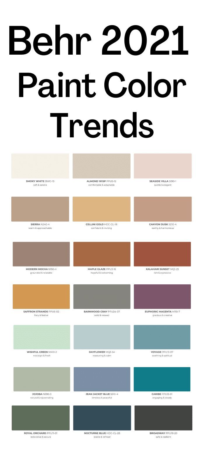 the color chart for behr paint colors