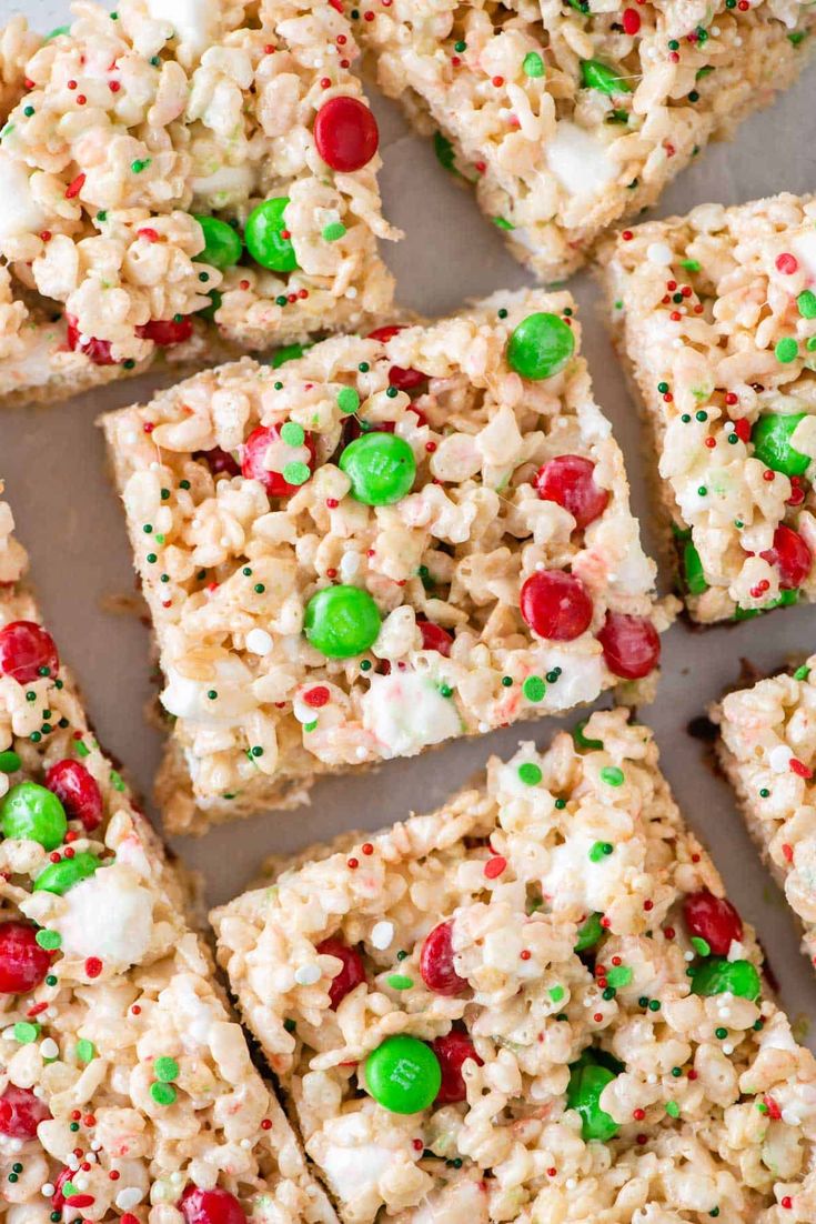 rice krispy treats are arranged in squares