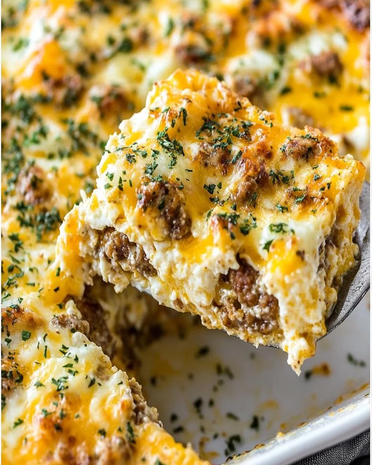 a casserole dish with meat and cheese