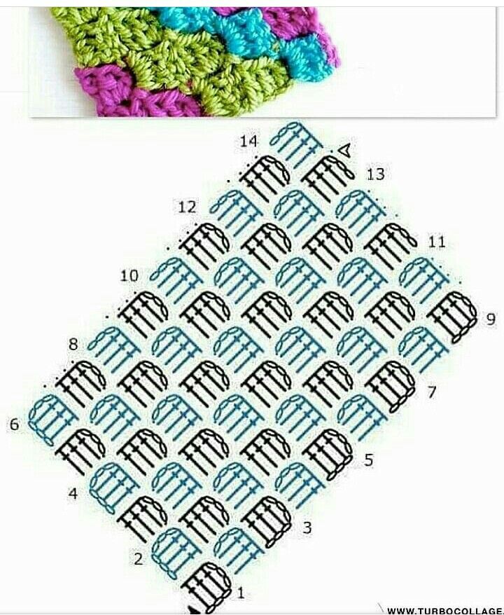 the crochet pattern is shown next to an image of a knitted square