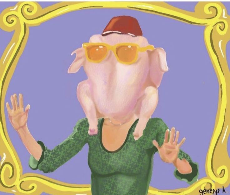 a painting of a woman holding a pig in front of her face and wearing sunglasses