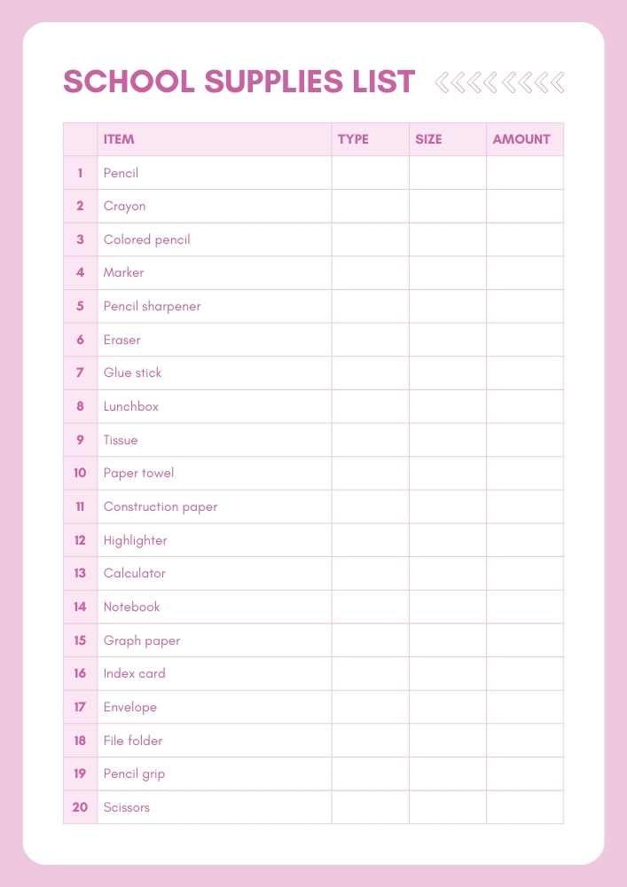 the school supplies list is shown in pink