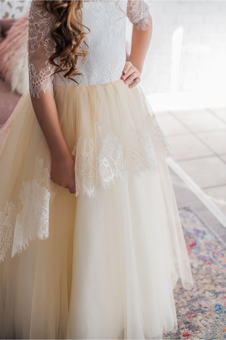 This gorgeous white and ivory dress is great for so many occasions - flower girl and junior bridesmaid in weddings, first communion, princess photos. SIZING & MEASUREMENTS - This dress runs on a bigger side and correct size will depend on your child's measurements. Girl model in the photos is 11 years old and is wearing size 8 - 10 yrs. She’s more on the petite side.MODEL MEASUREMENTS:• Chest 27’’• Waist 23.5’’• Hips 30’’MATERIAL:• Skirt - multilayered with tulle & taffeta with a total o Cream Flower Girl Dress, Bridle Dress, Cream Flower, Princess Photo, Ivory Dress, Cream Flowers, Ivory Dresses, Dress Out, Junior Bridesmaid