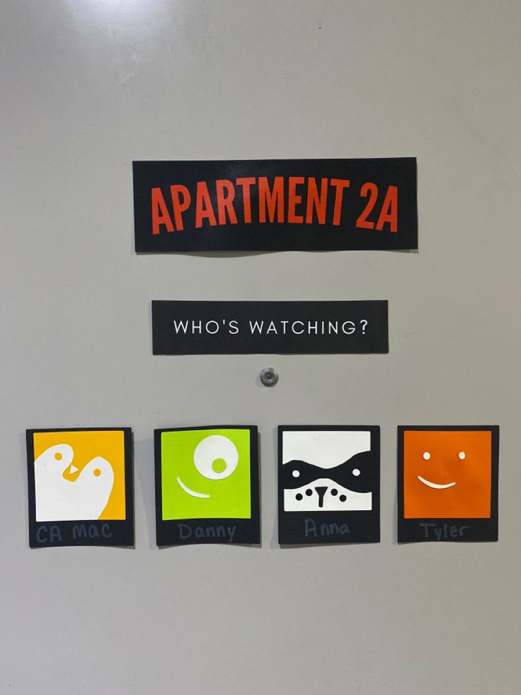 there are four signs on the wall that say apartment 24 who's watching?