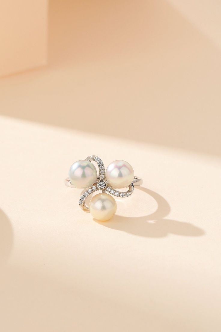 Three Color Seawater Akoya Pearl Ring for just $231.00 #pearls #ExquisitePearls #houseofpearlsoffical #Akoyapearls #loosepearls #TimelessPearls #ElegantPearls #PearlCollections #pearlscollection #PearlBling Elegant Three Stone Pearl Ring For Anniversary, Luxury Timeless Akoya Pearl Ring, Silver Akoya Pearl Ring With Pearl Drop, Akoya Pearl White Pearl Ring Fine Jewelry, Luxury Pearl White Akoya Pearl Rings, Luxury Exquisite Akoya Pearl Rings, Pearl Jewelry Ring, Pearl House, Akoya Pearl Ring