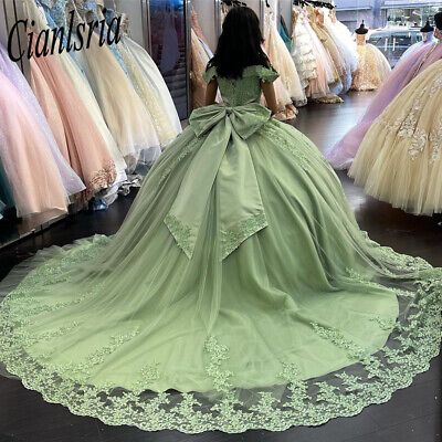 Quince Dress With Sleeves, Sage Green Quince Dress, Sage Green Quinceanera Dresses, Sage Green Quince, Sage Green Quinceanera, Green Quince Dress, Green Quinceanera, Quince Themes, Green Quinceanera Dresses