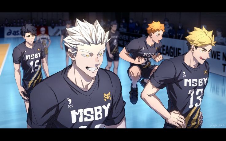 the anime team is walking on the court