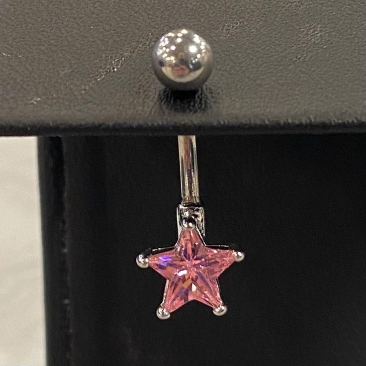 This Belly Button Ring Features A Silver Tone And Beautiful Pink Star Crystal. Pink Belly Button Ring, Belly Button Piercing Jewelry Cute, Silver Star Belly Rings, Adjustable Silver Star Belly Ring, Adjustable Silver Belly Rings, Silver Sterling Silver Belly Rings, Pink Piercings, Cute Belly Button Rings, Unique Belly Rings