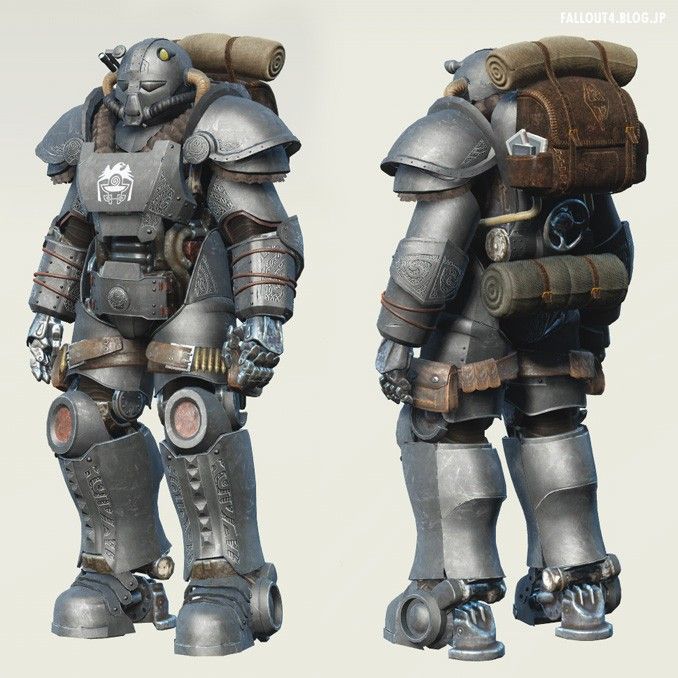 two different views of the same robot suit, one in grey and one in silver