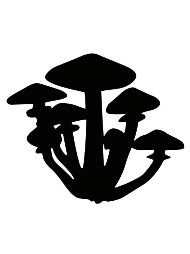 black and white silhouette of mushrooms on a white background