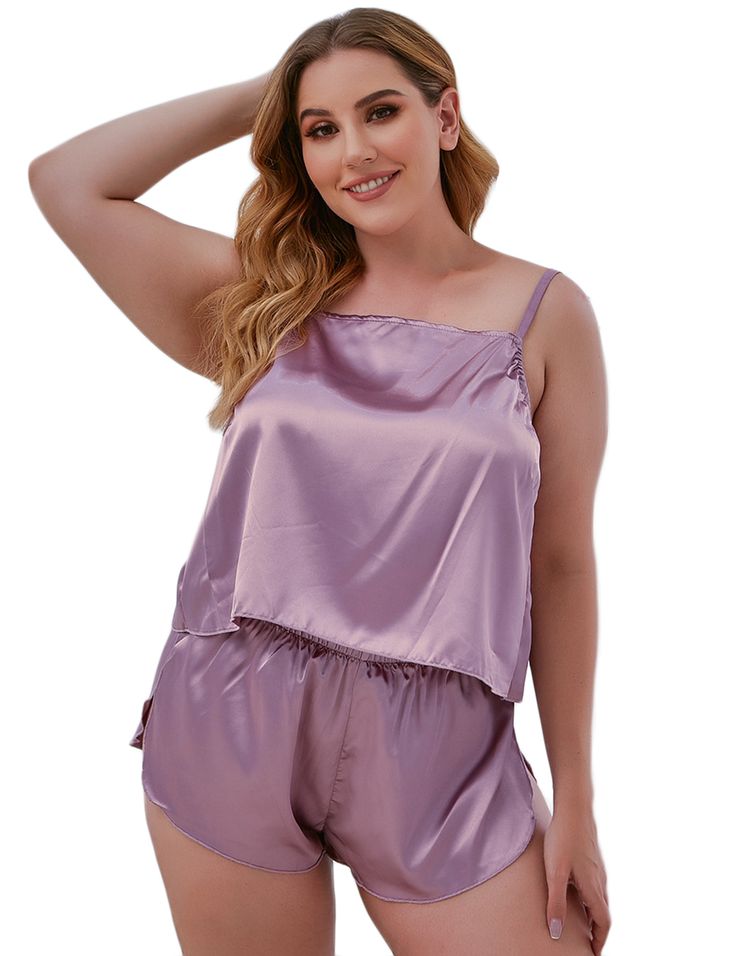 Light Purple Silk-like Plus Size Pajama Set Purple Cotton Sleepwear For Pajama Party, Lavender Silk Pajamas, Light Purple Silk Pajamas, Purple Silk Pajamas, Purple Satin Pajamas, Purple V-neck Sleepwear, Set Plus Size, Plus Size Pajamas, Clothing Plus Size