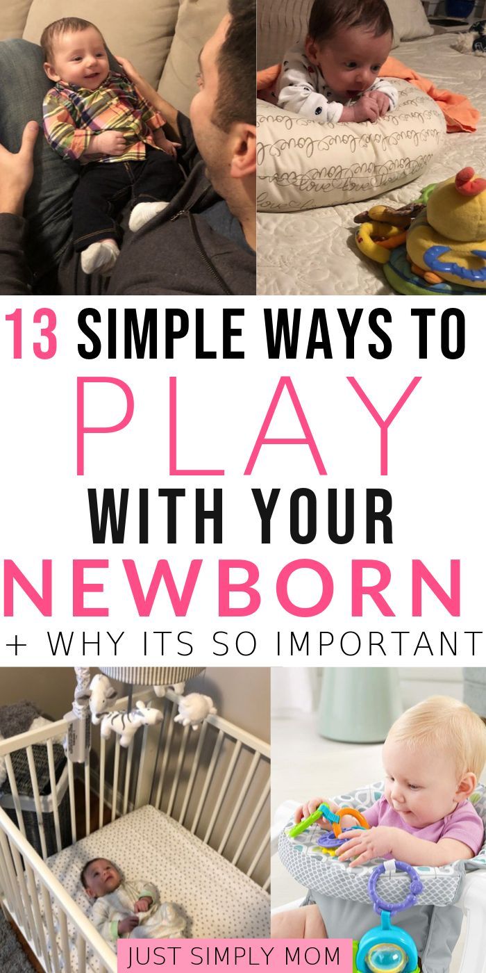 baby in a crib with text overlay that reads 13 simple ways to play with your newborn and why it's so important