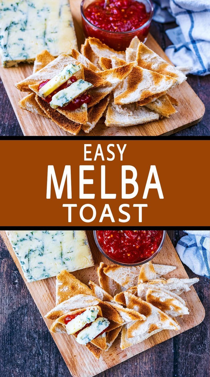 A board of melba toast with a text overlay title.