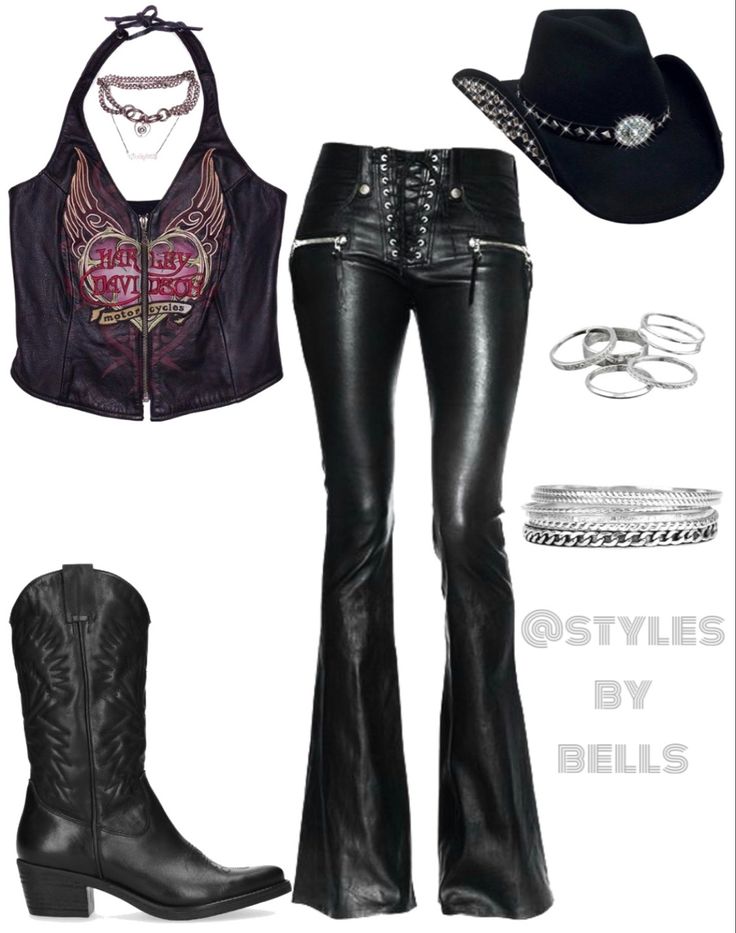 @stylesbybells on insta 🖤 Coyote Ugly Aesthetic, Goth Cowgirl Outfit, Coyote Ugly Outfit, Updated Outfits, Capricorn Fashion, Goth Cowgirl, Beyonce Concert, Coyote Ugly, Ugly Outfits