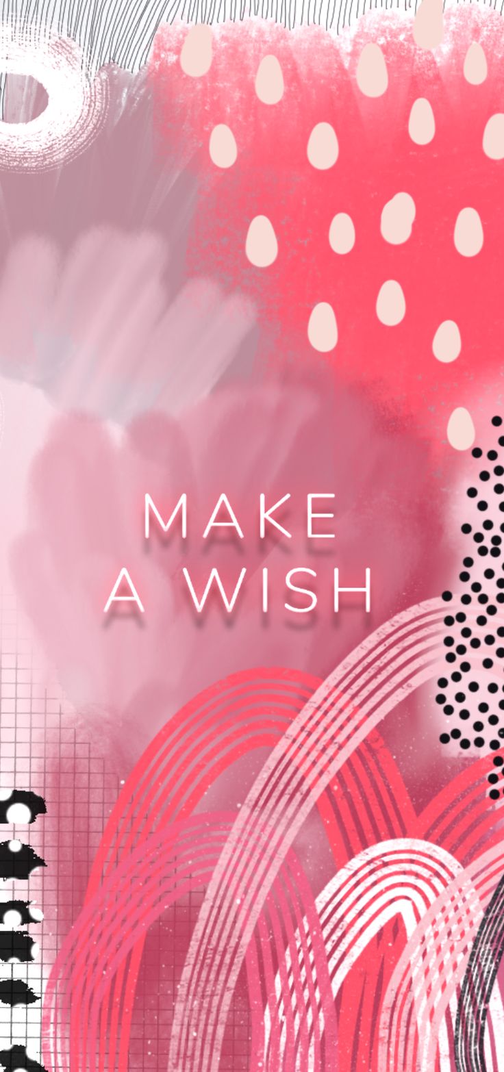 a pink and black poster with dots on it that says make a wish in the center