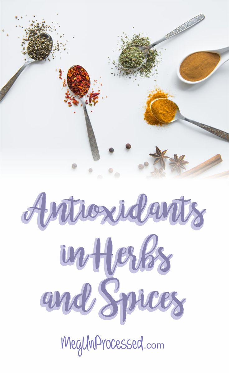 spoons and spices with the words, antioxidants in herbs and spices