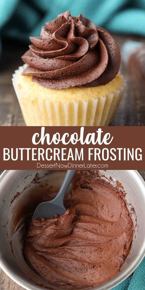 chocolate buttercream frosting in a bowl with a spoon