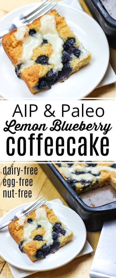 blueberry coffee cake on a white plate with a fork in it and the title above reads, apip & pale lemon blueberry coffee cake