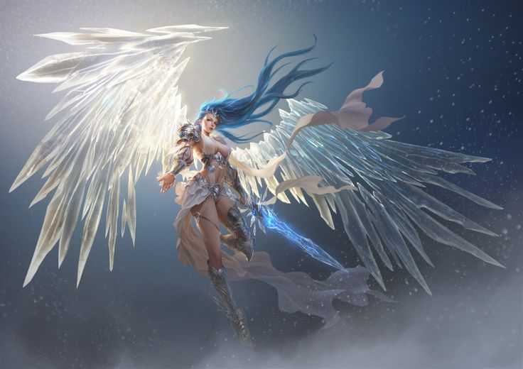 a woman dressed as an angel flying through the sky