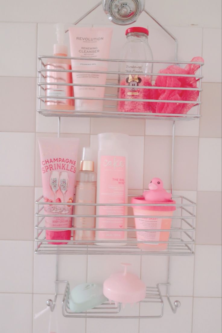 Pink Girly Shower Aesthetic, girly bathroom, pink bathroom, girly aesthetic, pink aesthetic, Pink body lotion, pink rubber duck, pink products, girly girl aesthetic, Bath & body Works Champagne sprinkles, cake beauty Pink Accessories For Bathroom, College Dorm Bathroom Ideas Pink, Bathroom Pink Decoration, Pink Shower Products Aesthetic, Pink Bathroom Organization, Pink Bathroom Ideas Decor Girly, Bathroom Aesthetic Pink, Bathroom Girly Decor Ideas, Pastel Pink Bathroom Decor