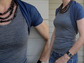 two pictures of a woman wearing a necklace and jeans with her hands in her pockets