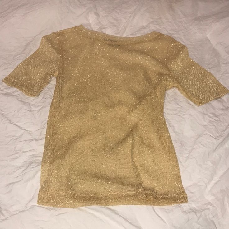 Brand New Zara Sparkle See-Through Shirt! Never Worn! Chic Yellow Short Sleeve Tops, Gold Spring Party Shirt, Gold Party Shirt For Spring, Trendy Gold Summer Tops, Gold Short Sleeve Top For Summer, Summer Party Fitted T-shirt, Gold Casual Shirt For Spring, Fitted Summer Party T-shirt, Casual Gold Shirt For Spring