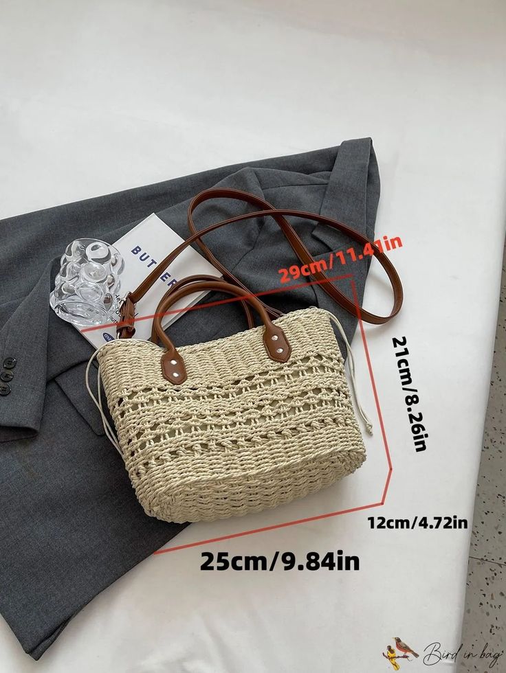 Bird in Bag - Woven Handbag, Adult Size Casual Handheld Bags With Top Carry Handle, Casual Beige Box Bag With Mobile Phone Holder, Casual Beige Box Bag With Phone Pocket, Summer Crossbody Bag For Daily Use, Casual Box Bag With Adjustable Strap And Double Handle, Casual Rectangular Bag With Handles, Casual Double Handle Box Bag For Travel, Casual Rectangular Bags With Handles, Casual Rectangular Bag