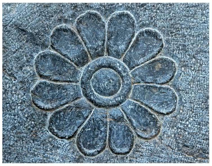 an image of a flower carved into concrete