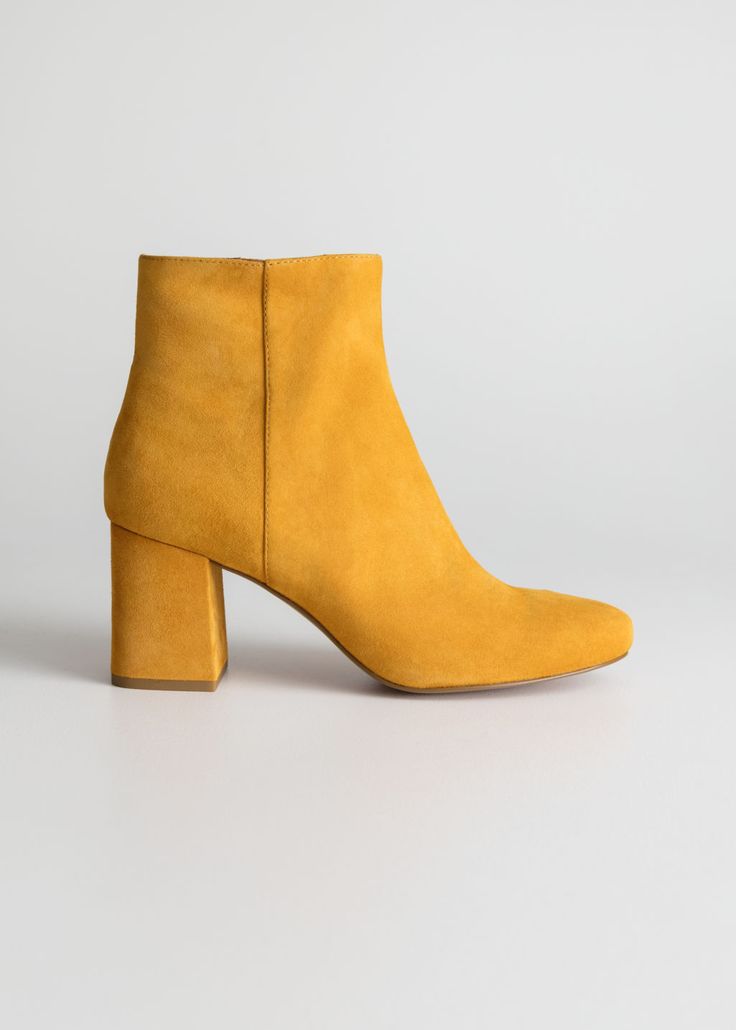 Stories suede ankle boots in yellow Pink Ankle Boots, Chelsea Boots Outfit, Over The Knee Boot Outfit, Red Leather Boots, Knee Boots Outfit, High Boots Outfit, Yellow Boots, Suede Chelsea Boots, White Boots