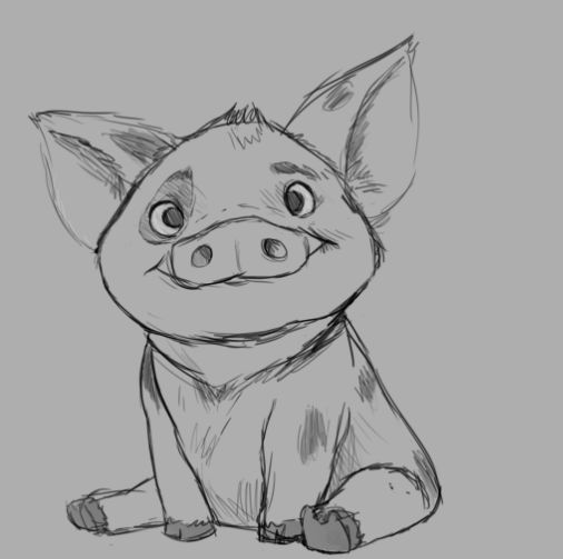 a drawing of a pig sitting down