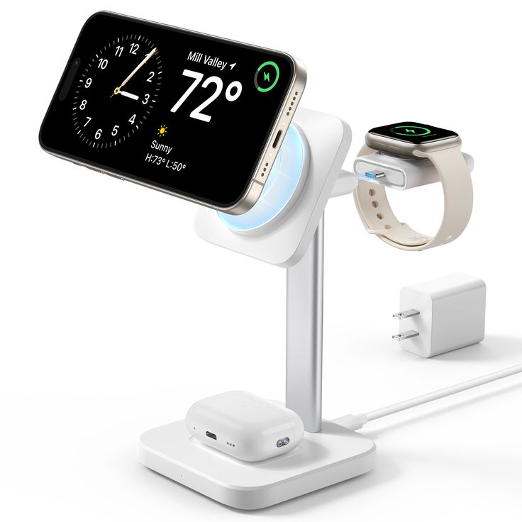 an apple watch and charging station are shown