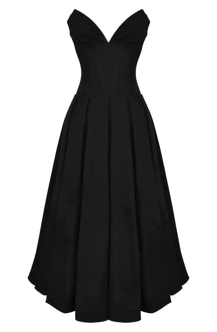 HOUSE OF CB Lady Strapless Midi Dress | Nordstrom Pleated Fitted Corset Dress For Evening, Formal Strapless Dress With Pleated Waist, Strapless Pleated Dress For Prom, Elegant A-line Lined Corset Dress, Pleated Strapless Dress For Prom, Strapless Lined Midi Dress For Formal Occasion, Evening Midi Dress With Pleated Bodice And Full Skirt, Cocktail Dress With Pleated Back And Full Skirt, Elegant Lined A-line Corset Dress