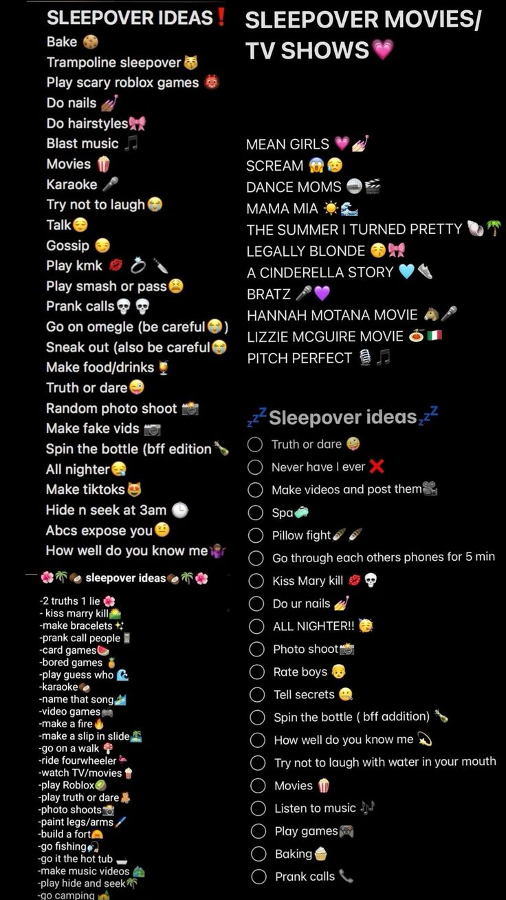 the sleepover list is shown in black