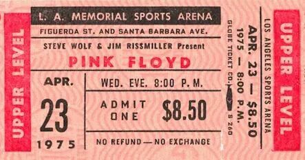 a pink floyd concert ticket from the late 1970's is shown in this undated photograph