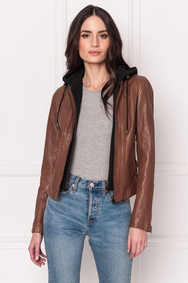 The Arlette biker jacket is the ultimate 2 in 1 casual leather jacket. Classic biker-chic motifs, like zipper pockets and tab details, offer just enough tough-girl edge. A removable hood is a modern and practical upgrade. Contemporary-cool with a touch of attitude, this jacket helps you channel your inner tough girl. Brown Removable inner hood Waist zipper pockets Zipper and adjustable tab details at sleeves Shoulder epaulettes Branded hardware Washed, 100% Lamb Leather Stretch Lining, 97% Polye Brown Leather Biker Jacket, Shoulder Epaulettes, Casual Leather Jacket, Tough Girl, Biker Chic, Leather Biker Jacket, Leather Jackets, Biker Jacket, Shoulder Sleeve