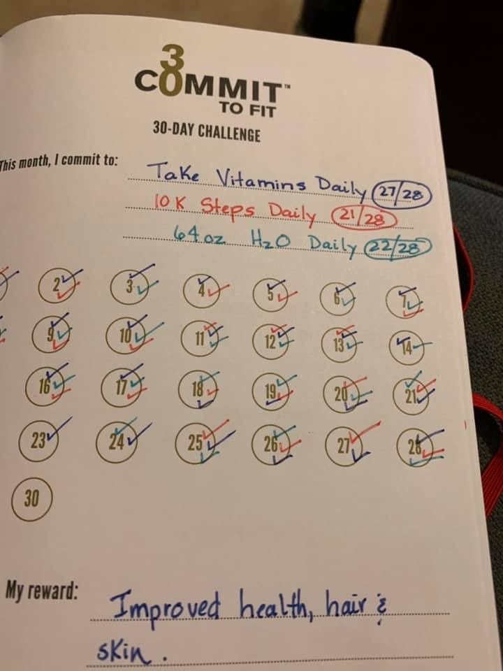 an open book with writing on it that says, 30 day challenge take vitamins daily