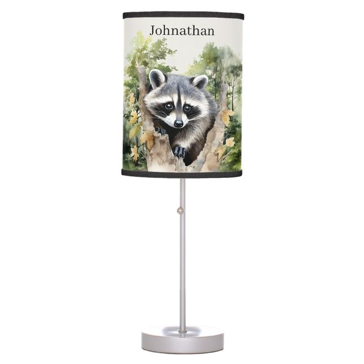 a lamp with a raccoon on it