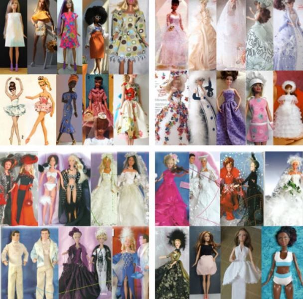 many different pictures of barbie dolls in various styles and colors, all with their names on them